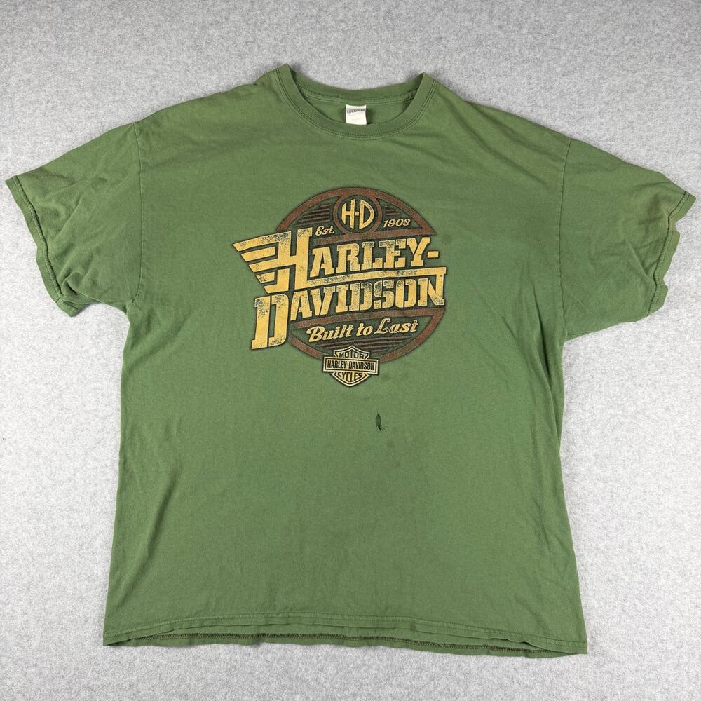 Harley Davidson Shirt XL Green Built to Last Motorcycle Biker Graphic T-Shirt